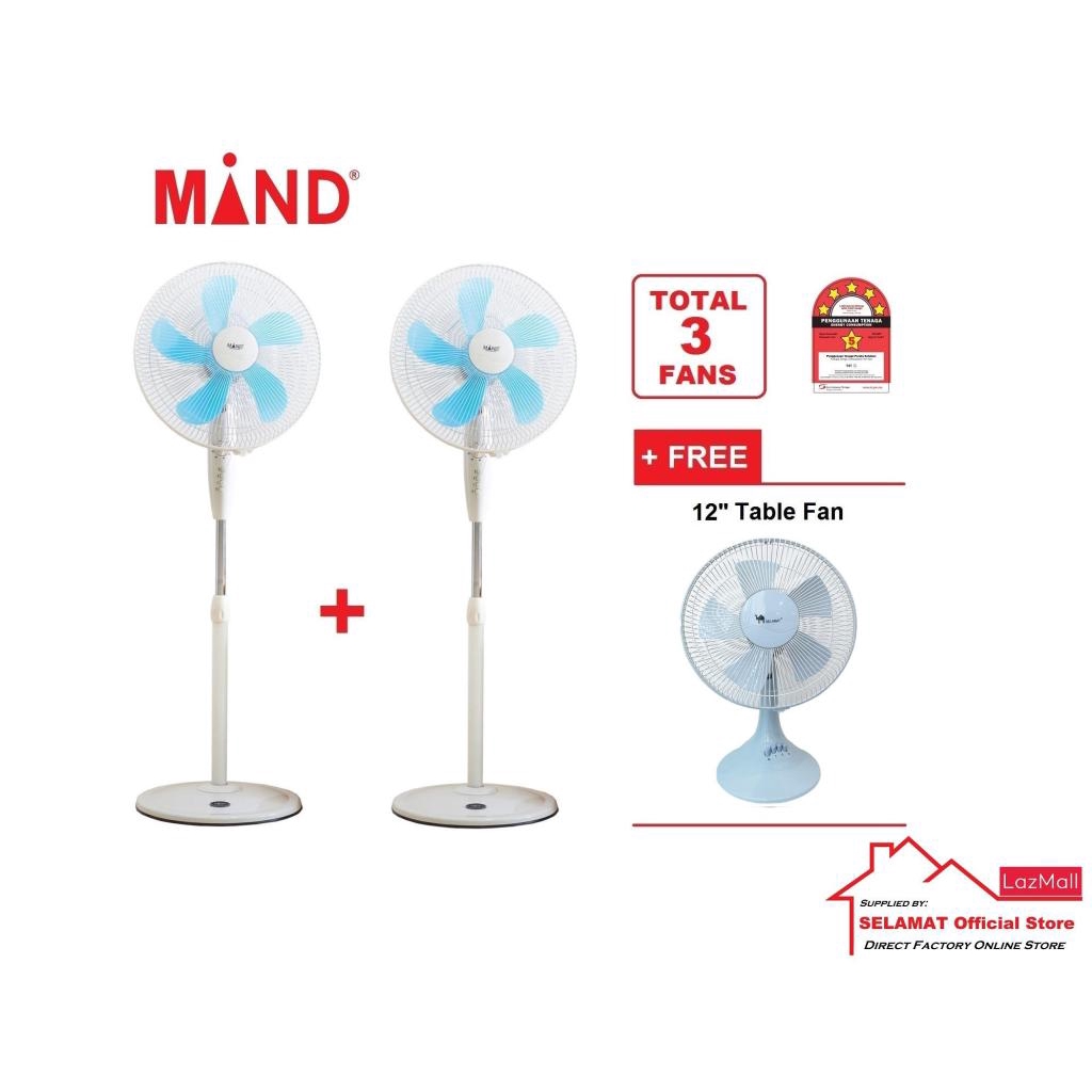 Mind 16" Stand Fan- 3 Fans Combo Deal (2pcs 16" Stand Fan FREE 1pcs 12" Table Fan)ind 16" Stand Fan- 3 Fans Combo Deal (