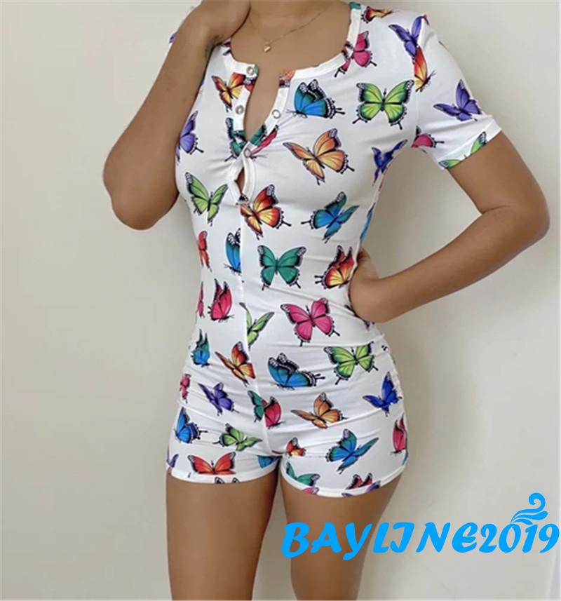 BAY-Women Sexy Bodysuit Short Sleeve Deep V Neck Leotard Jumpsuits Shorts Pajamas Outfit