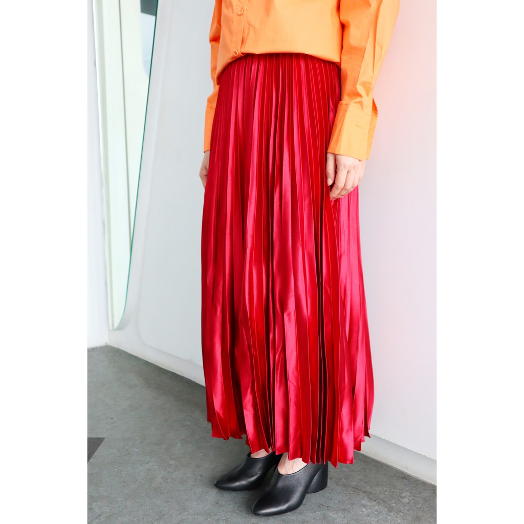 satin pleated maxi skirt