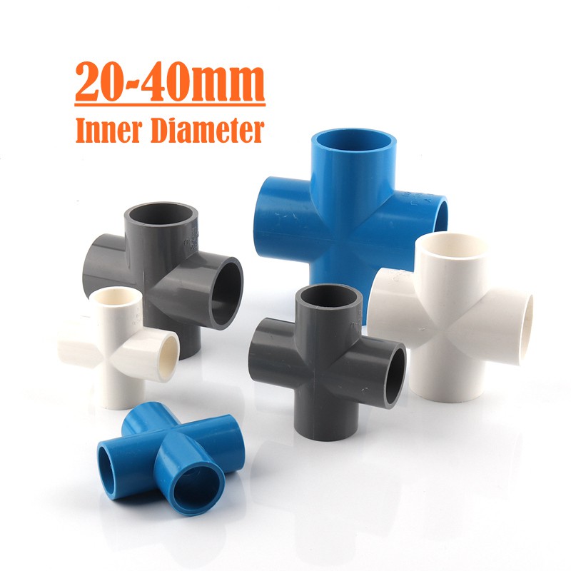 5pcs PVC Cross PVC Pipe Fittings Water Supply Connector Plumbing Adapters Thicken Wall 3 Colors