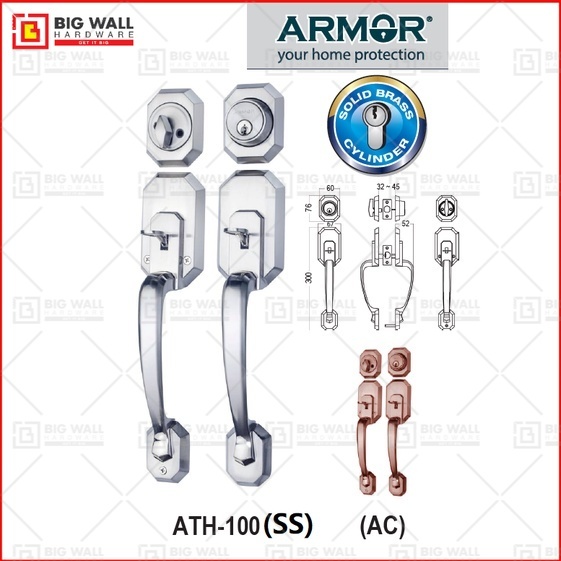 Armor ATH100 Gripset Door Handle Lock Set Main door SS AC Big Wall