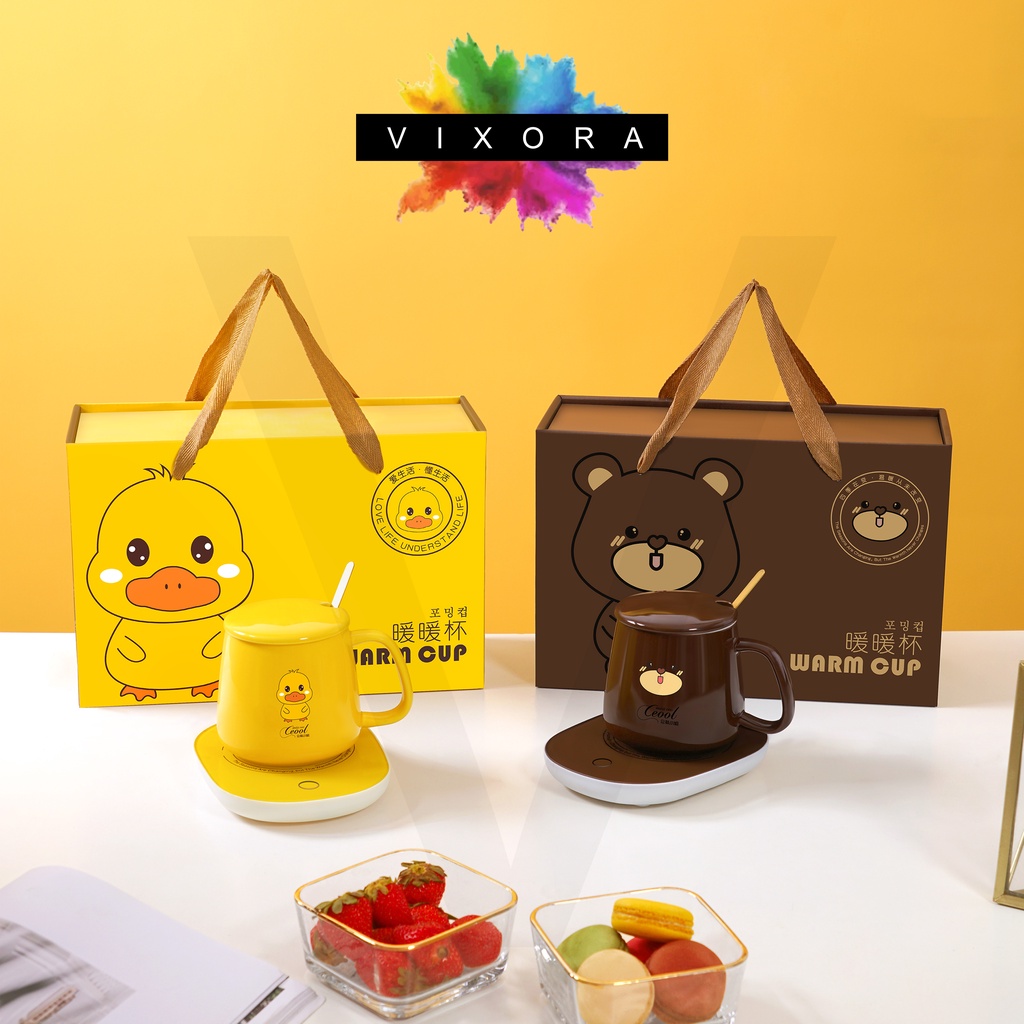 Yellow Duck Warm Cup Ceramic Mug Warmer Coaster Constant Temperature 55 Degree Cup Cawan Panas 暖暖杯恒温杯- VIXORA