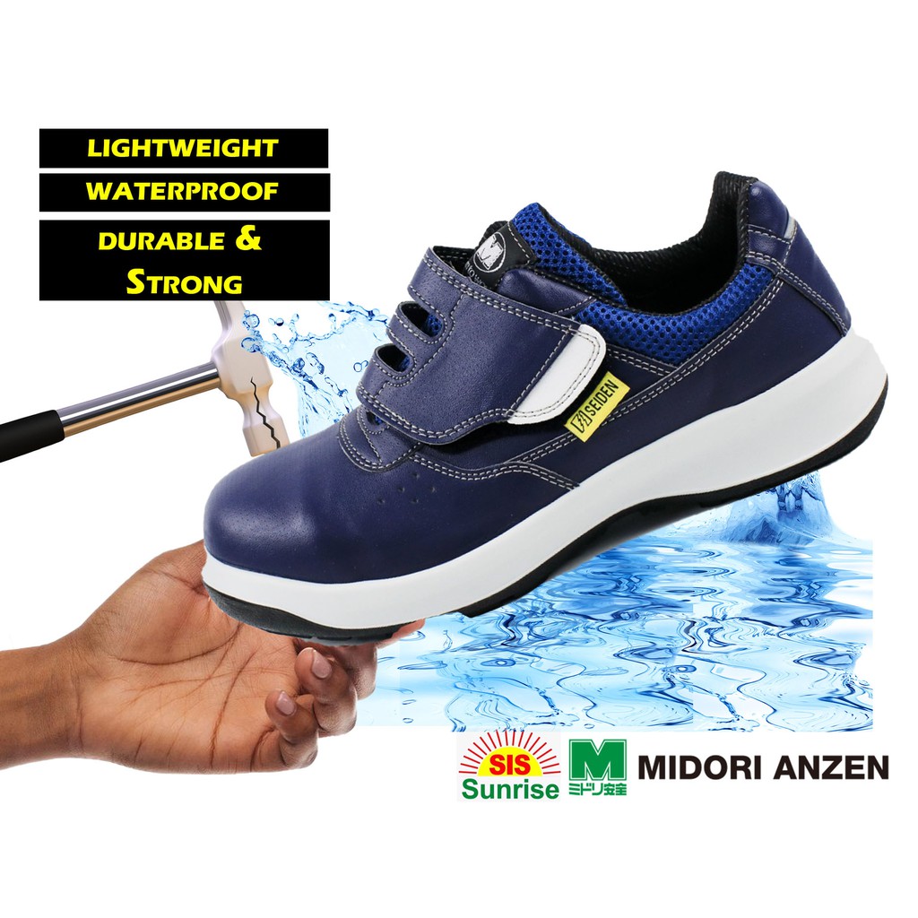 Midori Anzen (Products of JAPAN) Safety Shoe Velcro or Strap Style, Navy Colour Ready