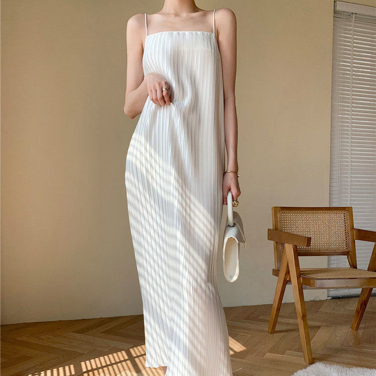 New Fashion Design Sense Striped Long Sexy Sling Dress Women's Long Skirt