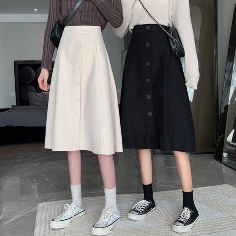 Plus size women's fat mm Korean a-line skirt 2021 autumn and winter new high waist all-match skirt is thin mid-length skirt