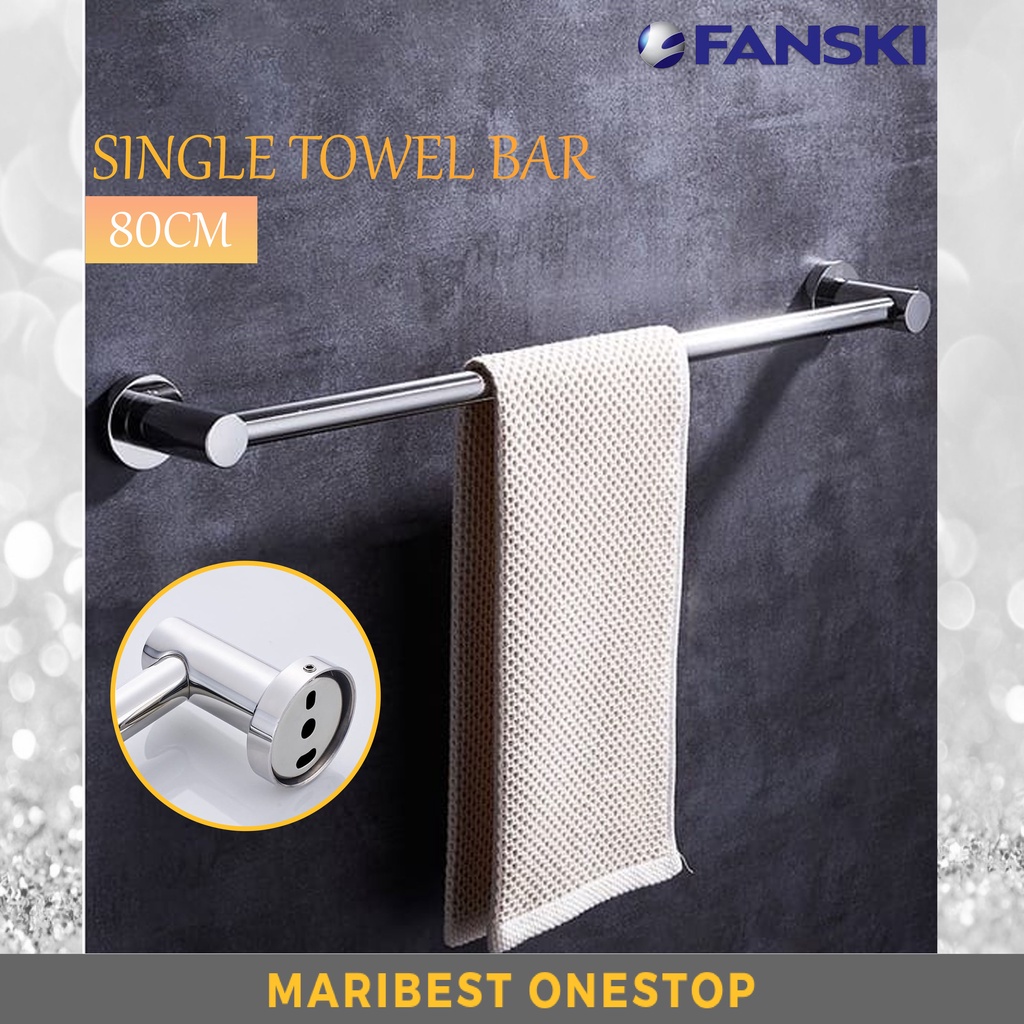 80CM Stainless Steel Single Towel Bar Wall Mounted Bathroom Towel Hanger Tower Rack Penyangkut Tuala 单毛巾架