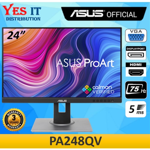 Asus Proart Display 241 Pa248qv Wuxga Ips 75hz Adaptive Sync 100 Srgb Calman Verified 8103