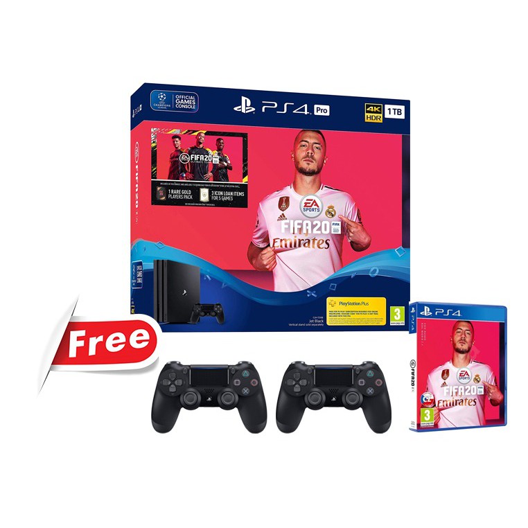 ps4 pro with 2 controllers and fifa 20