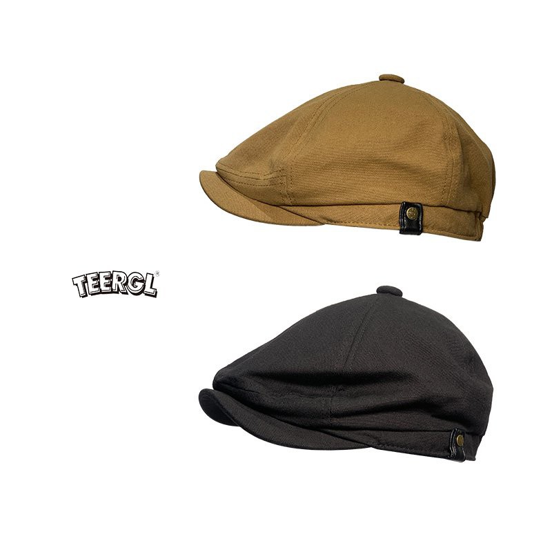 ღ Ninasill ღ Exclusive Leather Beret Cap Peaked Hat Newsboy Sunscreen Vintage Hat Coffee 