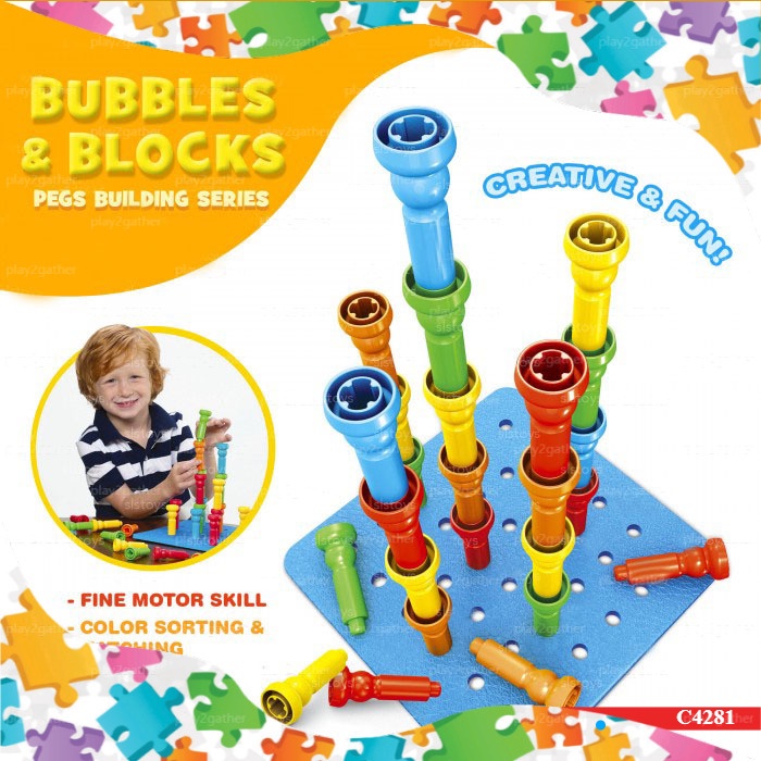 Bubbles & Blocks Pegs Building Series Stacking Puzzle Kids Toddler ...