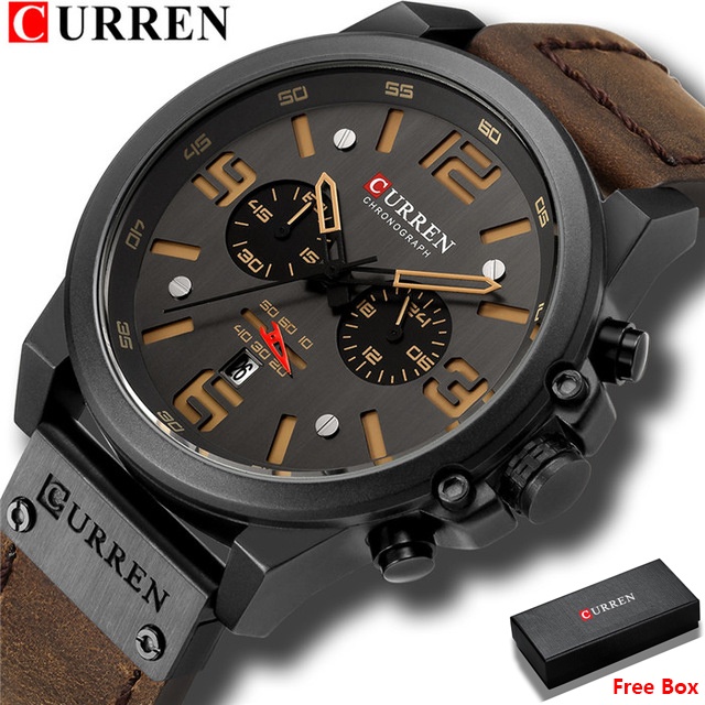 CURREN Men's Luxury Waterproof Sports Chronograph Quartz Military Leather Watch Jam Tangan Lelaki Original