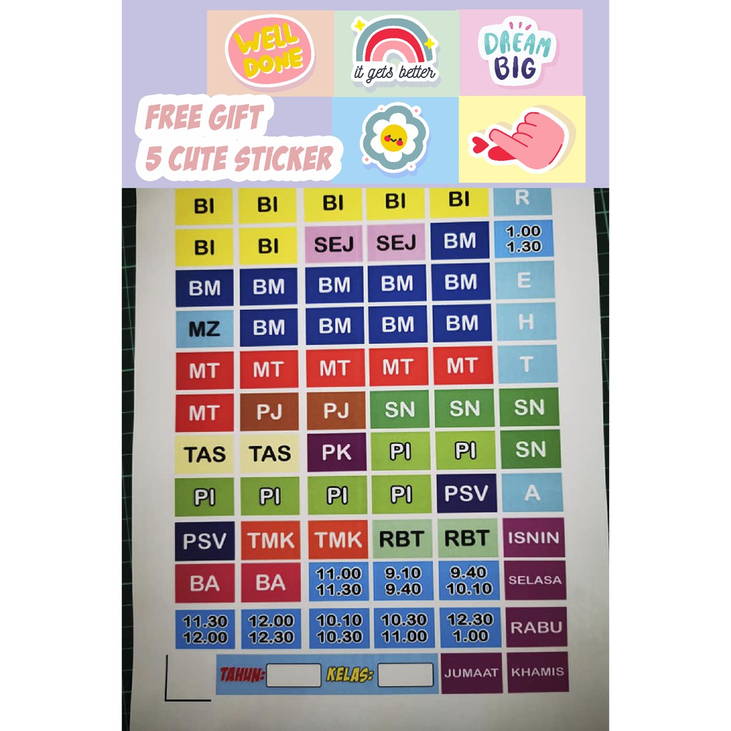 STICKER JADUAL WAKTU SEKOLAH RENDAH / MENENGAH / STICKER ...