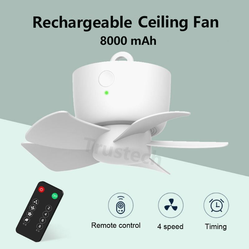 USB Rechargeable Ceiling Fan Portable 8000mAh Wireless Fan with Remote