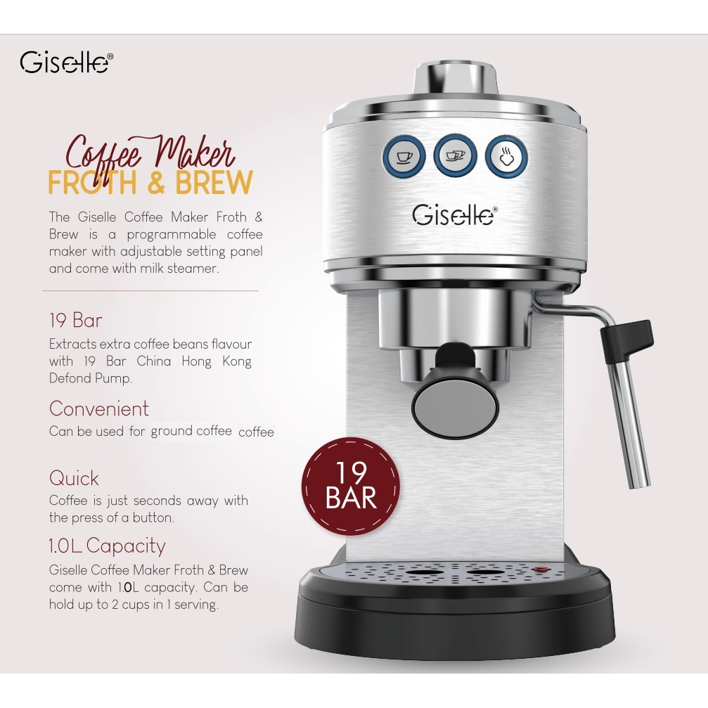 19Bar Giselle Espresso Coffee Milk Bubble Maker Machine with Milk
