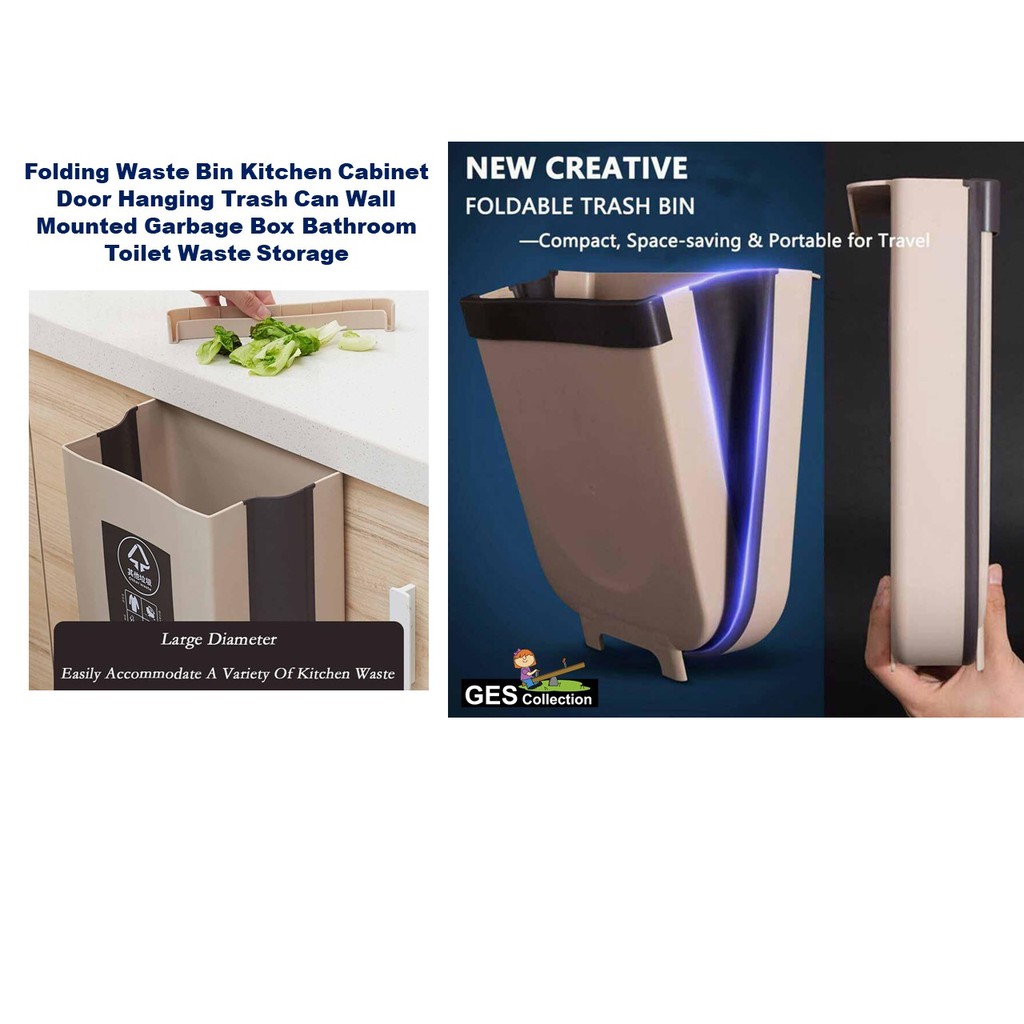 Folding Trash Can Kitchen Door Hanging Waste Bin Wall Mounted