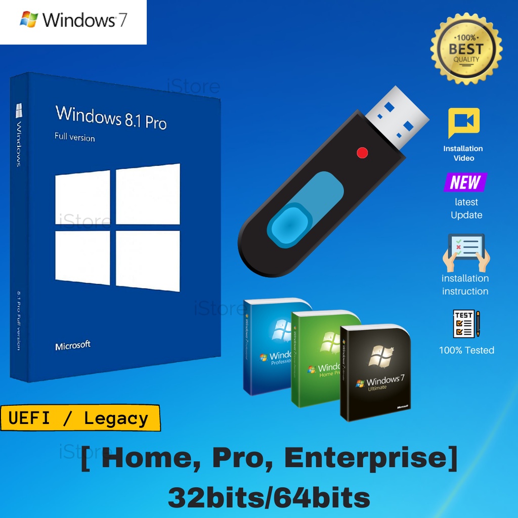 Windows 7 - 8.1 Bootable pendrive pro enterprise ultimate All editions in one USB 32GB brand fix repair laptop | Shopee