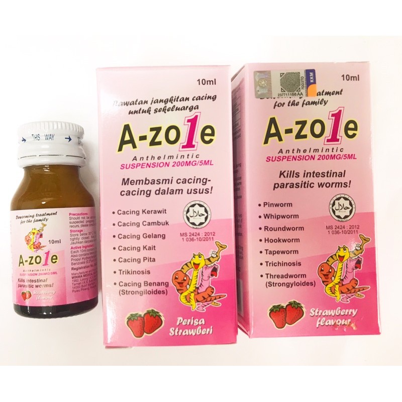 蛔虫药A-ZOLE SUSPENSION Albendazole（10ML）Ubat Cacing Deworm 