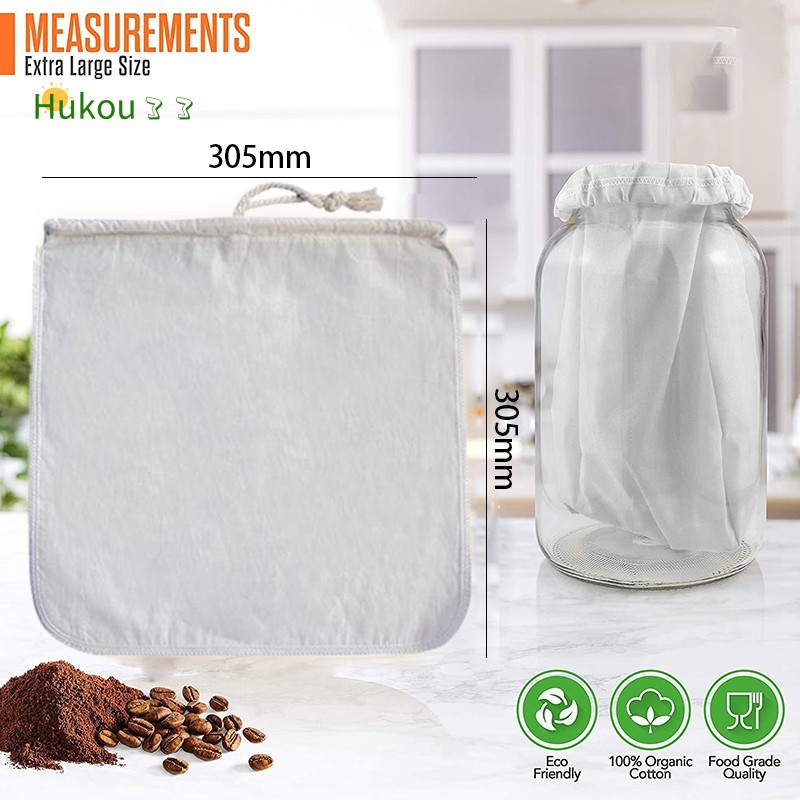 2 Pack Organic Reusable Cold Coffee Brew Filters Bag,12 Inch Wine Brewing Filters Eco-Friendly Mesh Cotton Toddy Filter