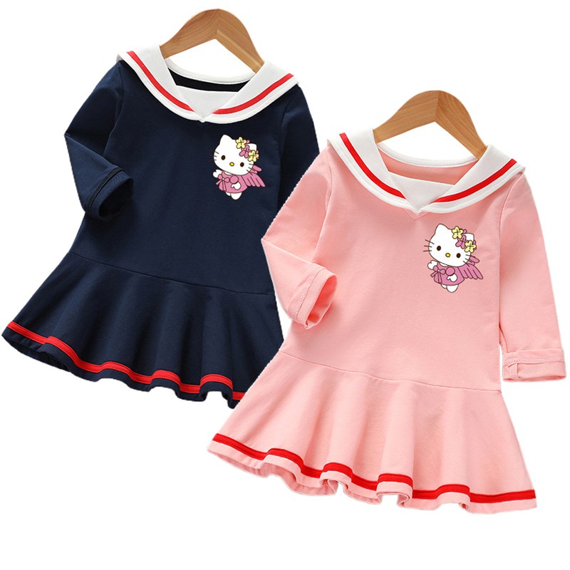 Hello Kitty Baby Girl Clothes Cute Cartoon Cotton Girls Dress Student  Casual Little Princess Dress Birthday Party Costume | Shopee Malaysia