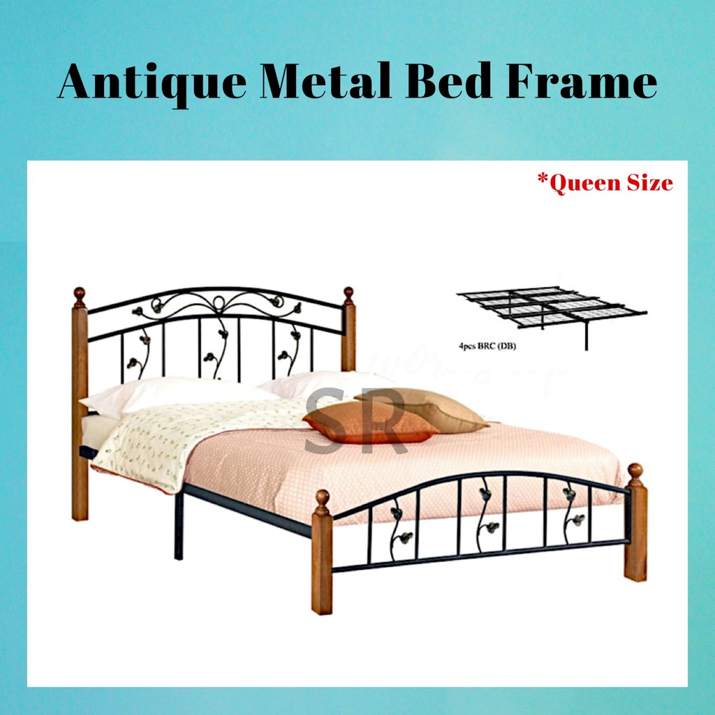 Antique Wooden Metal Queen Bed Frame, Antique Wooden Queen Bed Frame