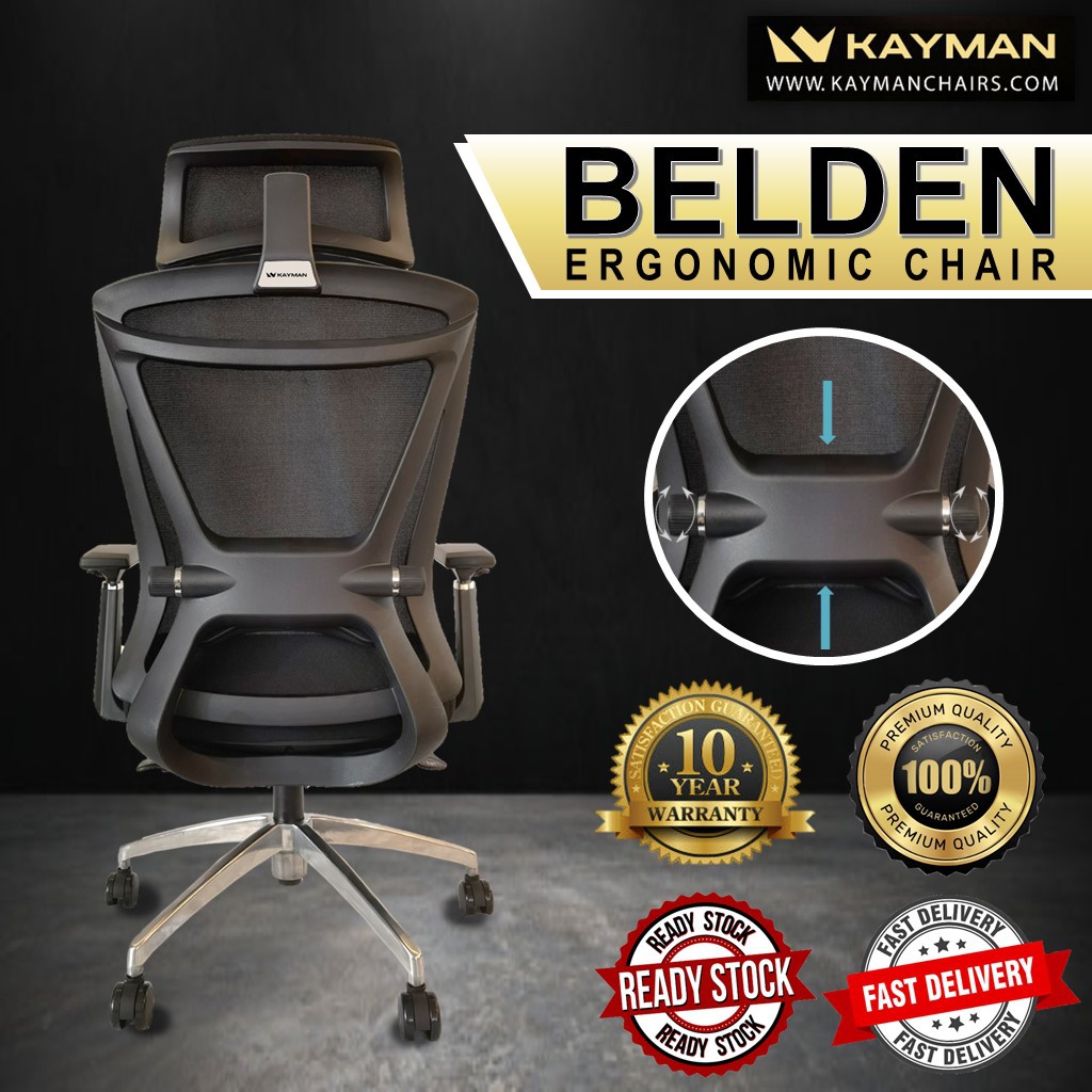 Kayman Chairs - Belden Highback Ergonomic Chair | Office Chair | Mesh Chair | READY STOCK