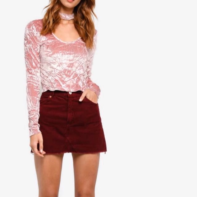 pink velvet long sleeve top