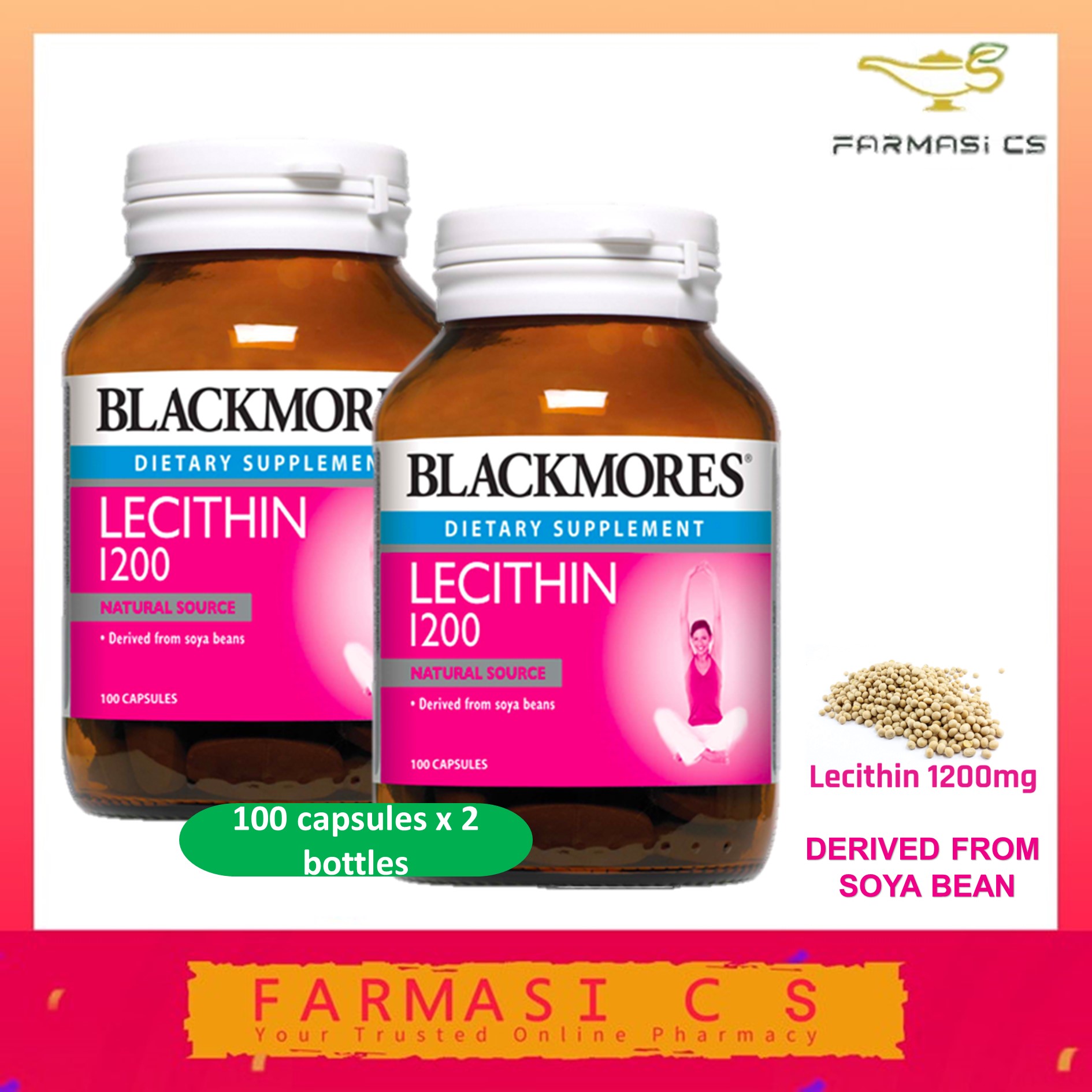 Blackmores Lecithin 1200mg 100 capsules x 2 Bottles (TWIN) EXP11/2023