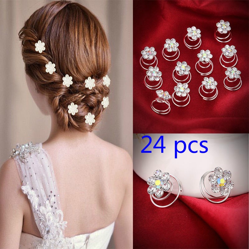 24pcs Crystal Rhinestone Hair Clips Flower Bridal Hair Pins