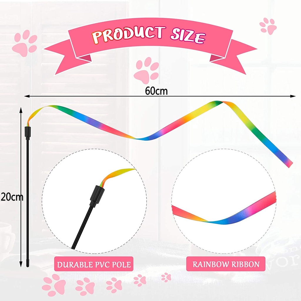Versatile Purpose Double-Sided Rainbow Cat Wand String / Interactive Stick Toy Ribbon Charm/ Colorful Fabric Durable ... - Image 3