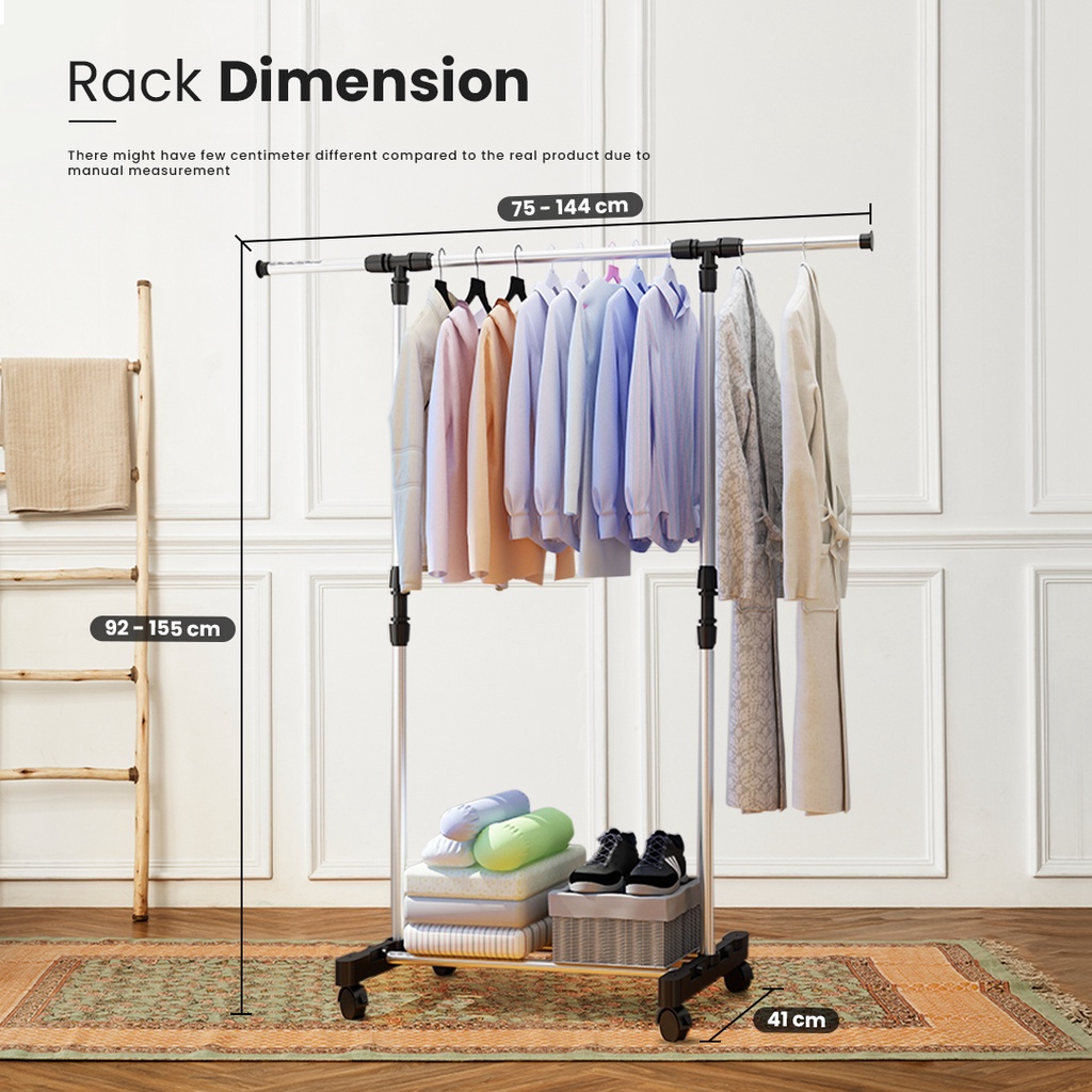 FINSSO: Garment Rack Cloth Hanger And Organizer Wheel Single Pole Hanger Cloth Laundry Dryer Rack