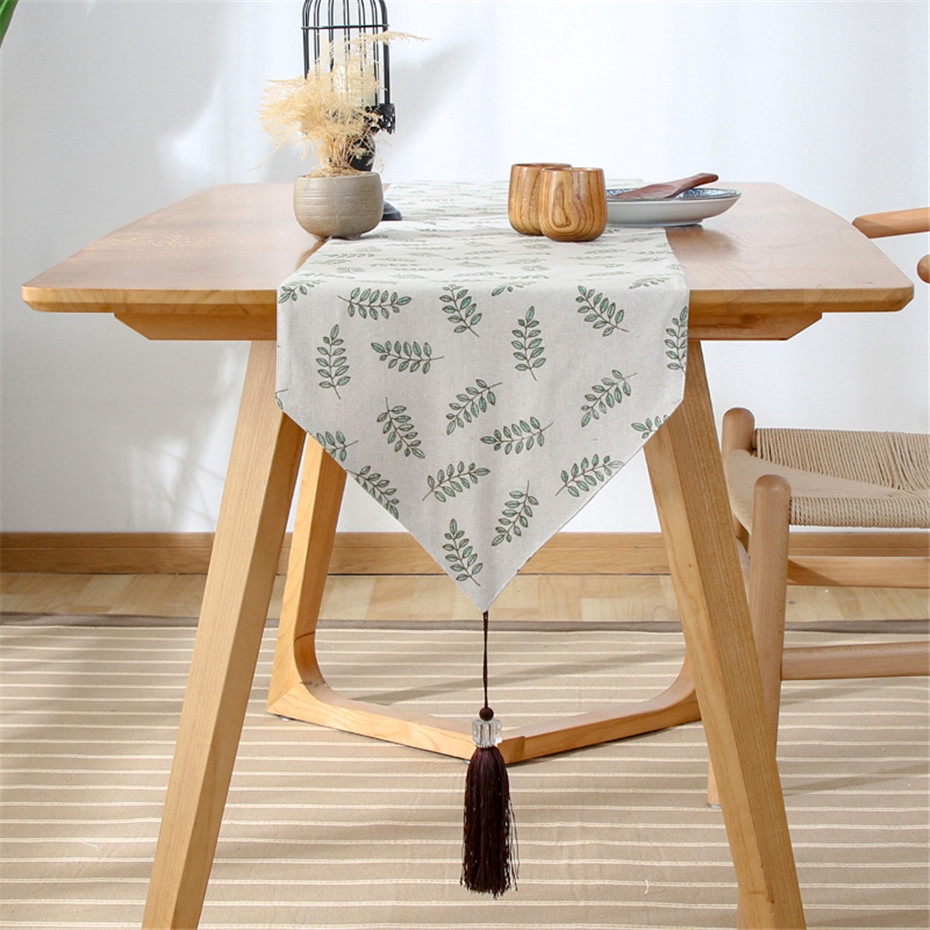 Modern Simple Green Leaf Rectangle Table Runners For Home Dining