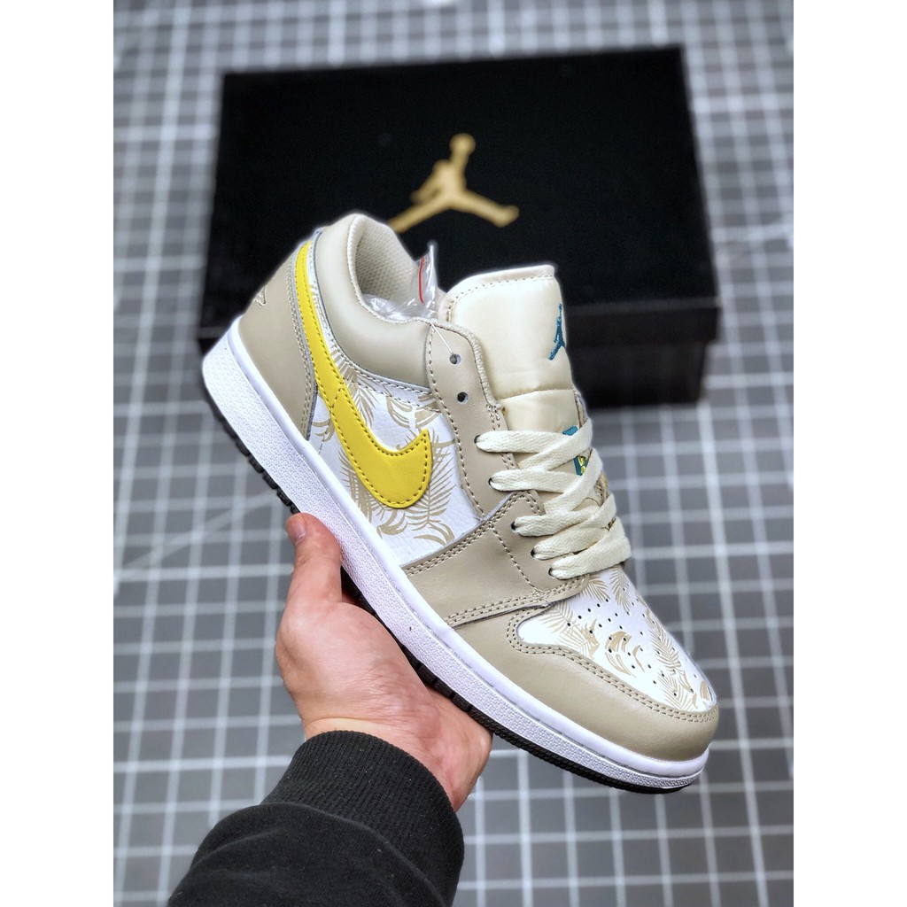 Nike Air Jordan 1 Low Light Orewood Brown Amarillo White Laser Blue Mens Sports Basketball Shoes Shopee Malaysia