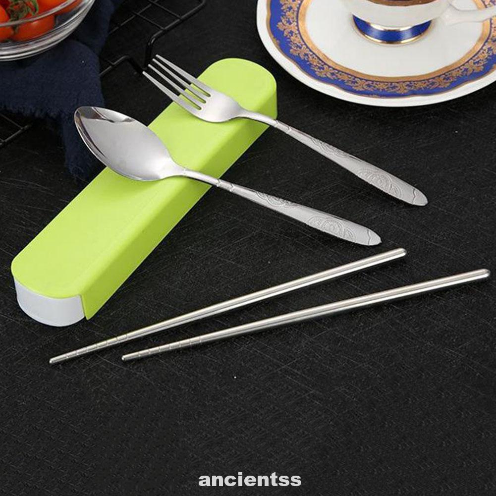 4Pcs Long Handle Stainless Steel Fork Spoon Set Rustproof Flatware Smooth Surface Portable and Lightweight 