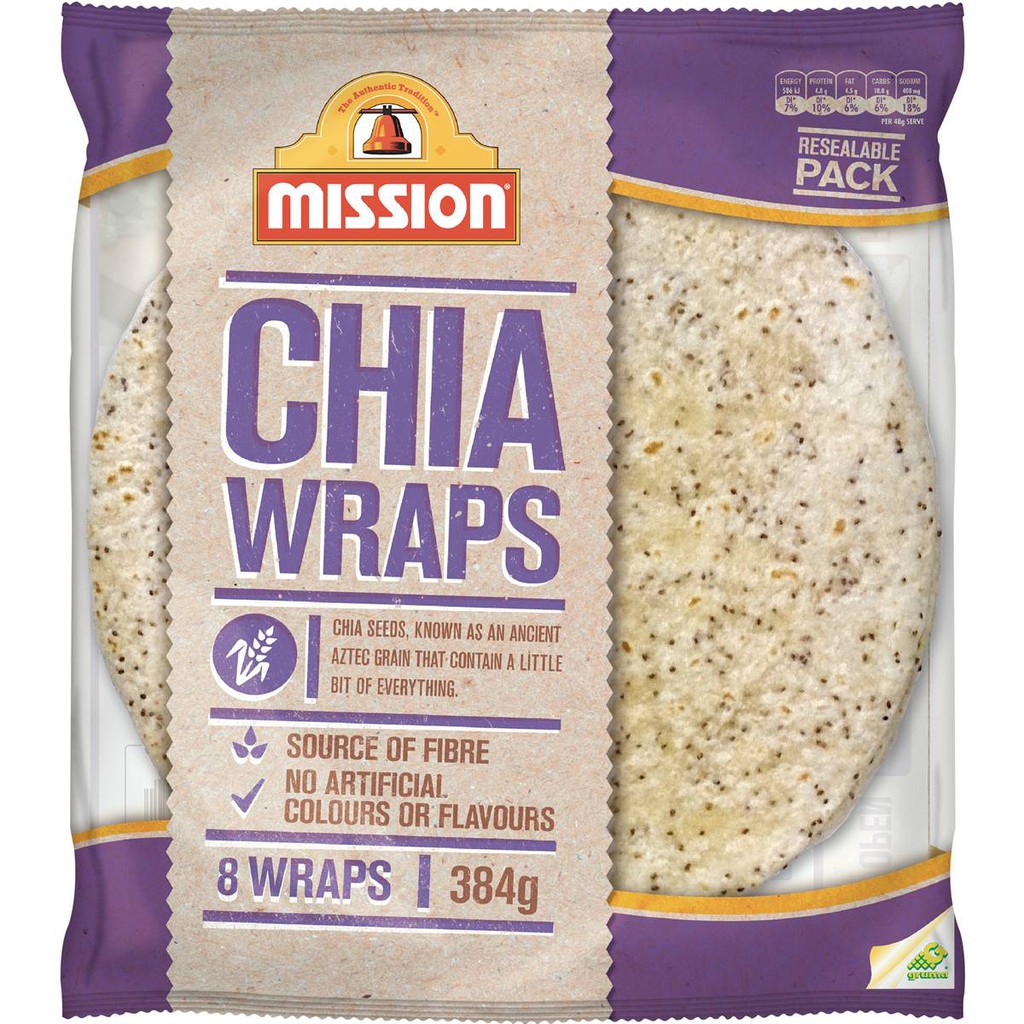 New Mission CHIA 8 Wraps Source of Fiber 384g | Shopee ...