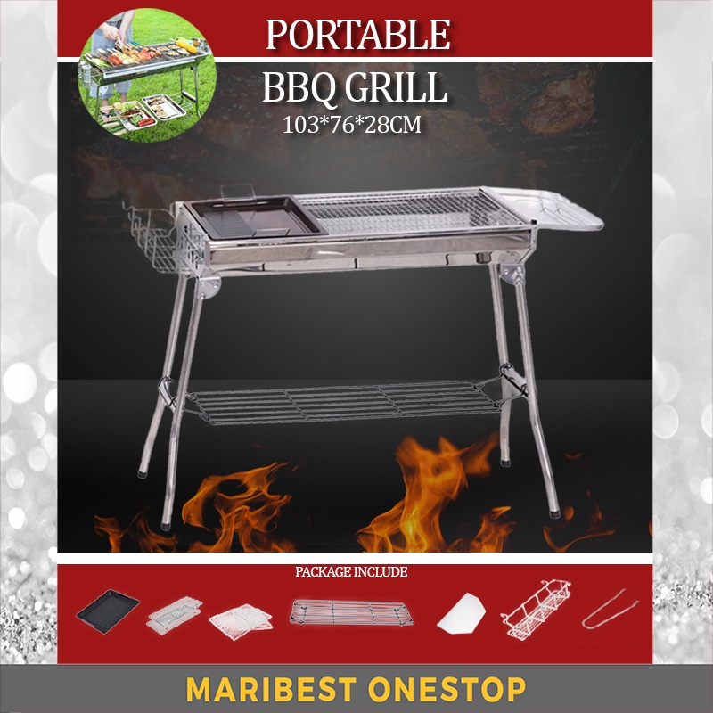FULL COMPLETED SET Stainless Steel BBQ Grill Portable Folding Home or BBQ Set Outdoor Camping GRILL Pemanggang BBQ 炙烤