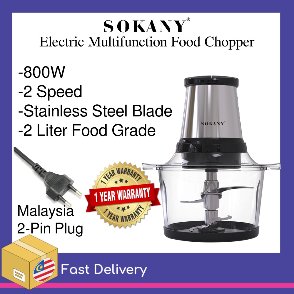 Ready Stock 1 Year Warranty SOKANY Electric Chopper 2 Liter Tempered Glass 800W Meat Grinder Blender Food Processors