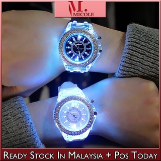 Ready Stock MICOLE G050 Luminous Diamond Women's Watch Jelly Silicone Geneva lover color LED Couple Watches Jam Tangan