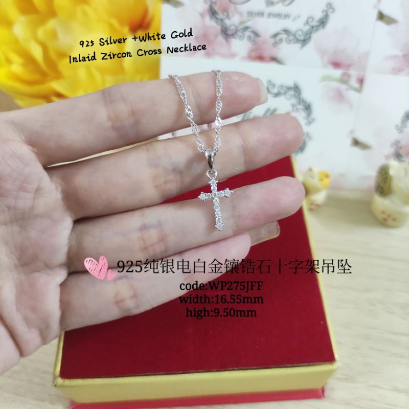 925纯银电白金镶钻十字架吊坠*(925 silver +white gold cross pendant)loket