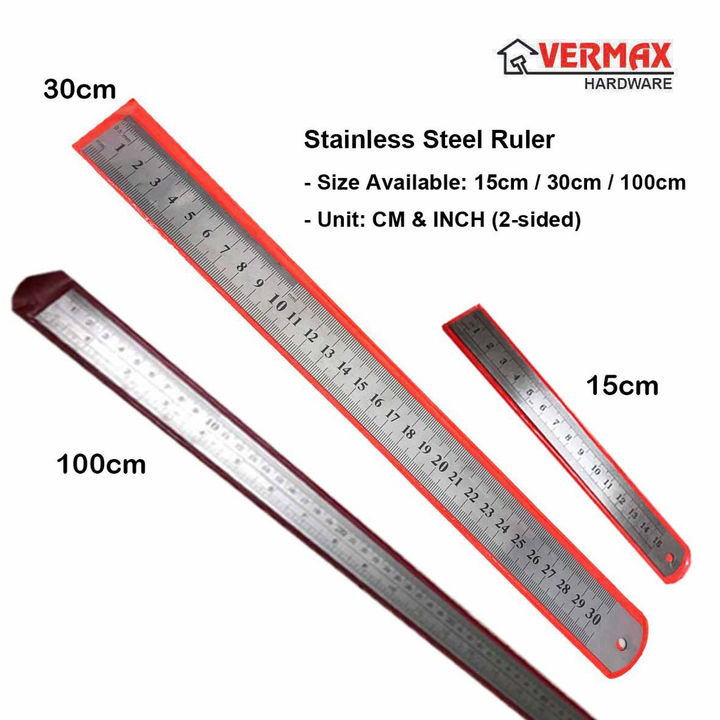 Stainless Steel Metal Ruler Pembaris besi  15cm 30cm 