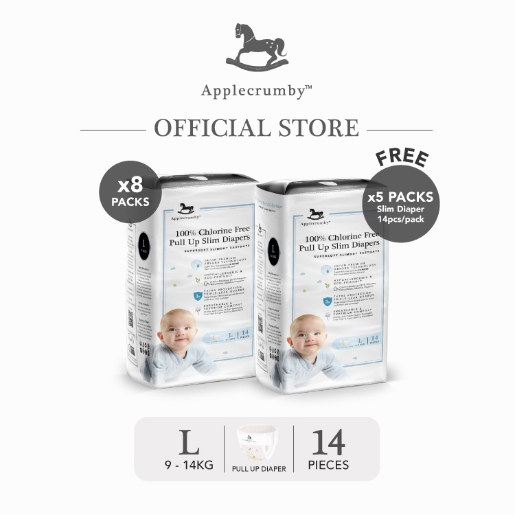 Applecrumby™ Chlorine Free SlimDry EasyDay Pull Up Diapers L14 (8