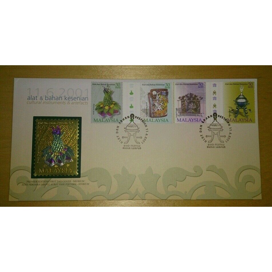 Royal Selangor Pewter Niobium Stamp FDC - 2001 Cultural Instruments & Artifacts Kebudayaan