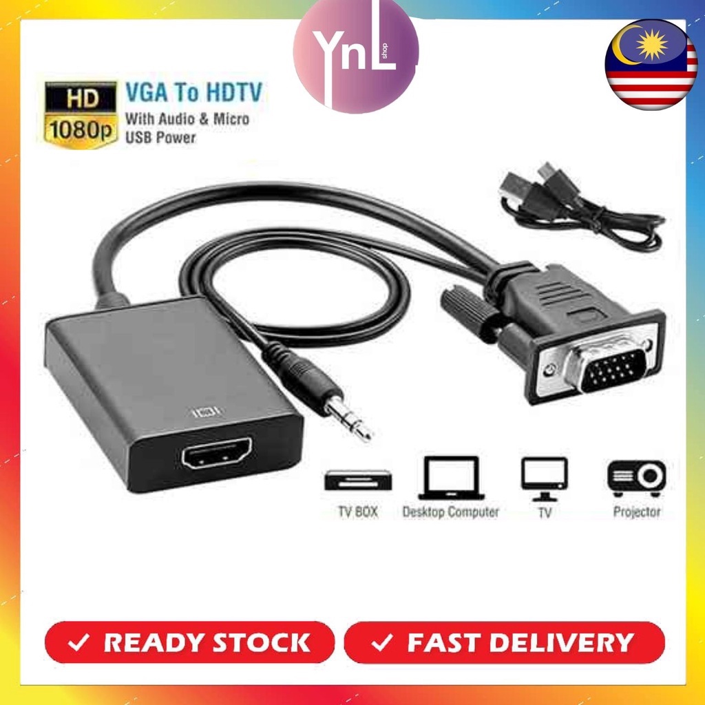VGA Male to HDMI Female Video Converter Adapter 1080P with USB Power