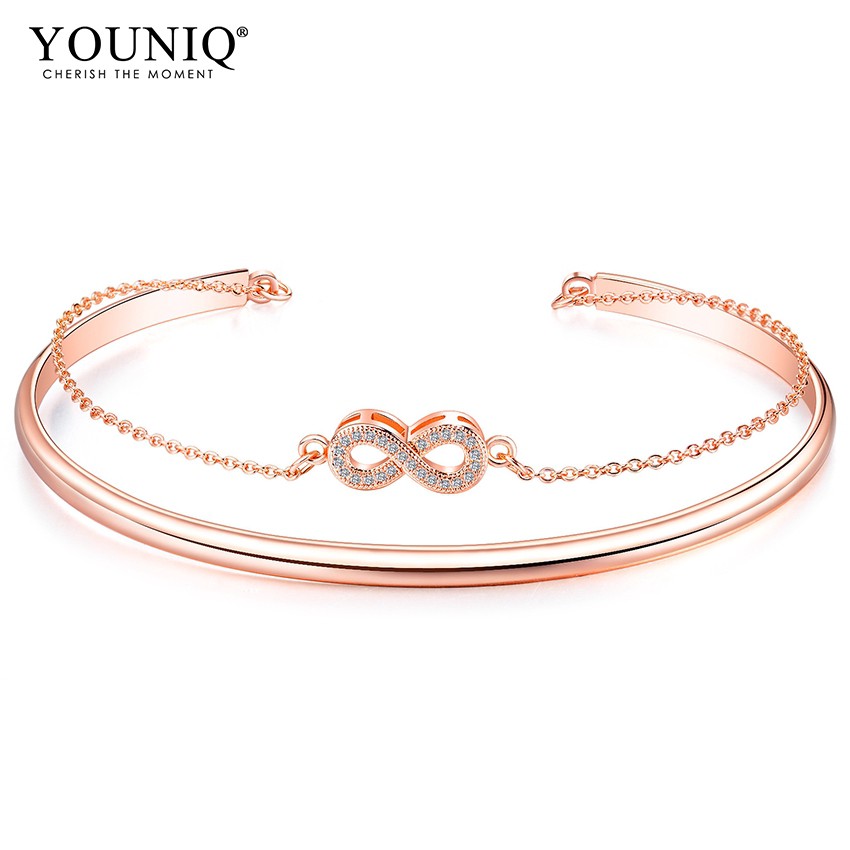 cincin YOUNIQ 18K Rosegold True Infinity Steel Cuff Bangle CZ Bracelet x NASOM Charity Hand Painted Gift Box Autism