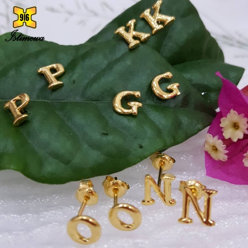 ISTIMEWA 916 Gold Alphabet Earrings// Anting-Anting Huruf Emas 916