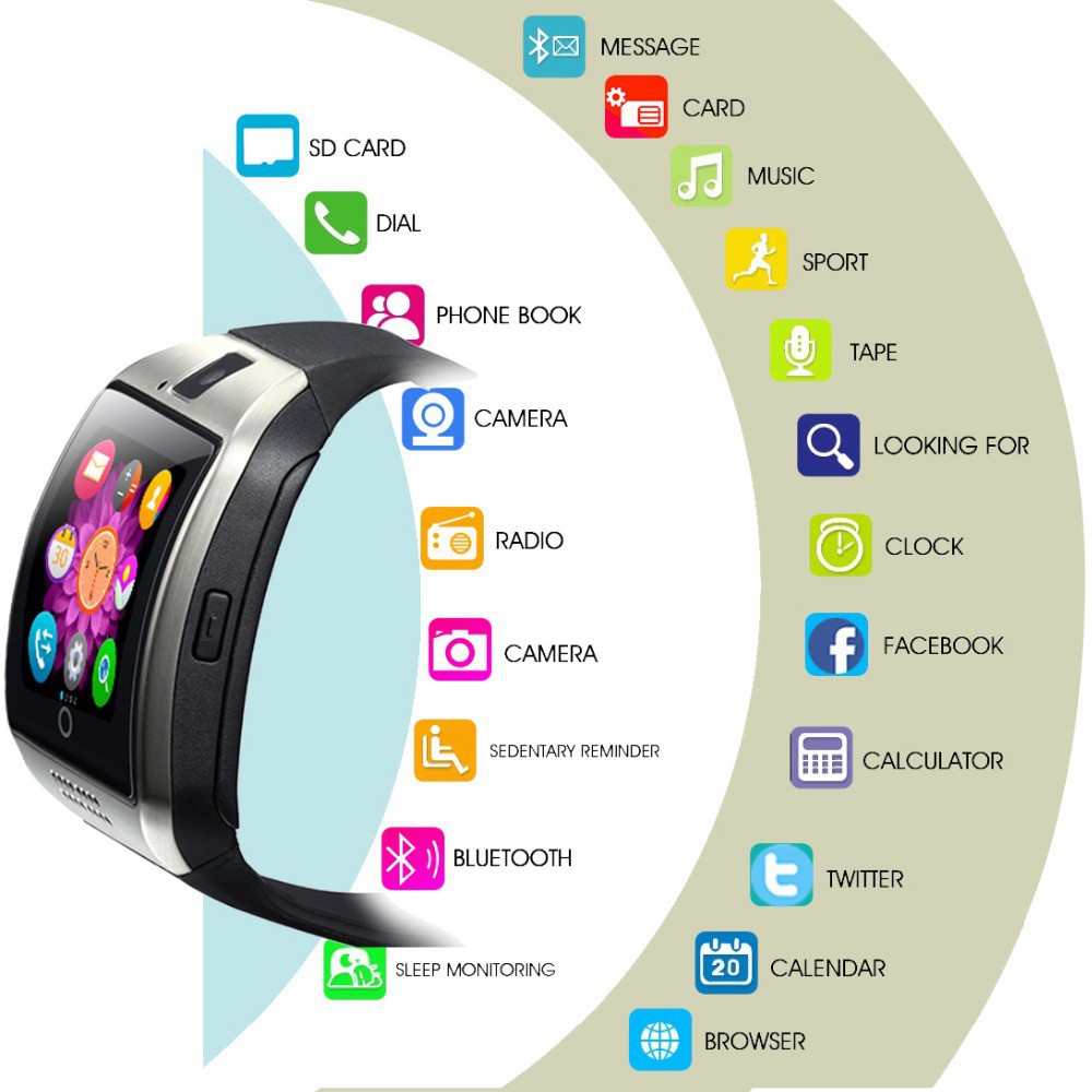 Q18 Smart Watch Bluetooth Touch screen with Camera Smart SIM Card Wrist Waterproof Sport smart watch for Android Phone