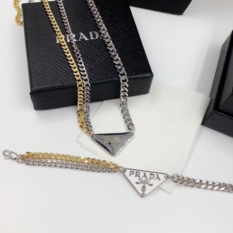 Pre order 14 days] Prada triangle logo pendant with mix colours cuban  necklace | Shopee Malaysia