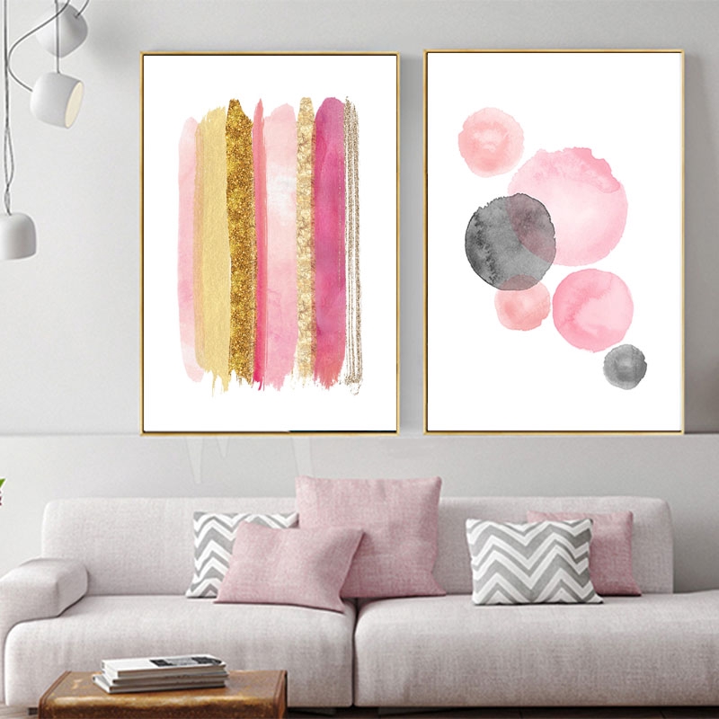 Wall Art Abstract Glitter Canvas Painting Pink Rose Gold Watercolour Posters Prints Pictures For Living Room Decor
