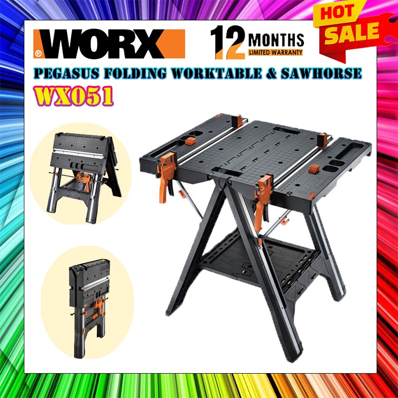 WORX WX051 Pegasus Folding Work Table and Saw Horse with Quick Clamps ...