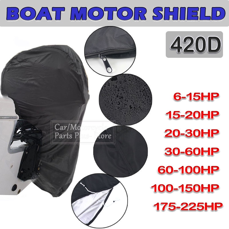 6-225HP 0-5HP 250-350HP Full Outboard Motor Engine Boat Cover 420D Waterproof Anti-scratch Heavy Duty Outboard Engine Protector Motor Black