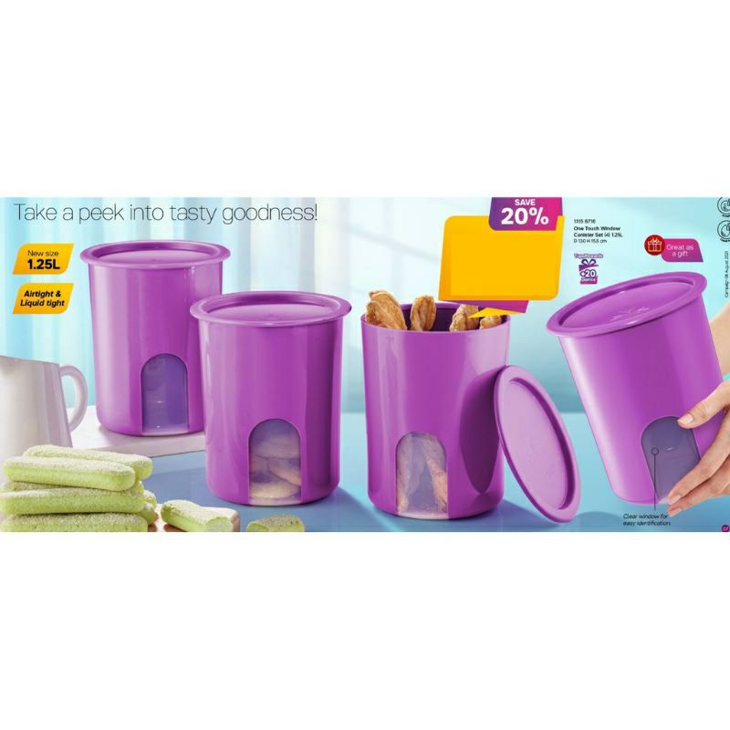 READY STOCK🔥Tupperware One Touch Window Canister 1.2L Purple Set Container (4pcs)